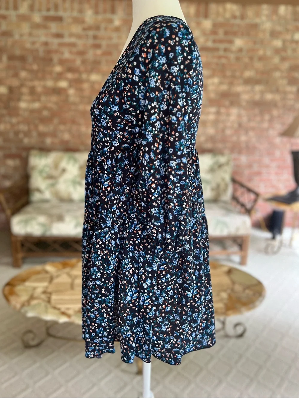 La La Land Creative Co. Navy Blue Floral Babydoll Mini Dress XS Cottagecore